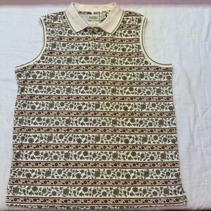 Classic Elements 90s Vintage Floral Striped Sleeveless Collared Polo Tee, NWT